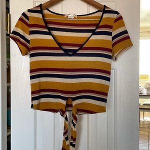 Cropped tie front top warm tone